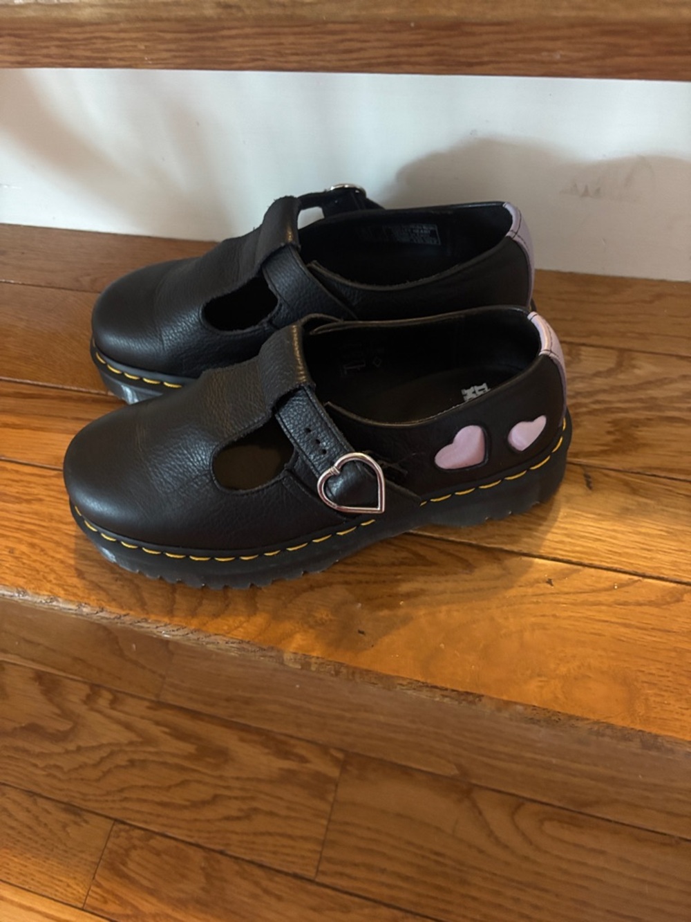 Dr. Martens Black Mary Jane Shoes with Pink Heart Accents - Picture 6 of 6